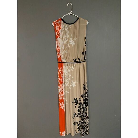 Roz & Ali Floral Black Orange Deep V Neck Tie Waist Sleeveless Dress Size 12 - Picture 6 of 7